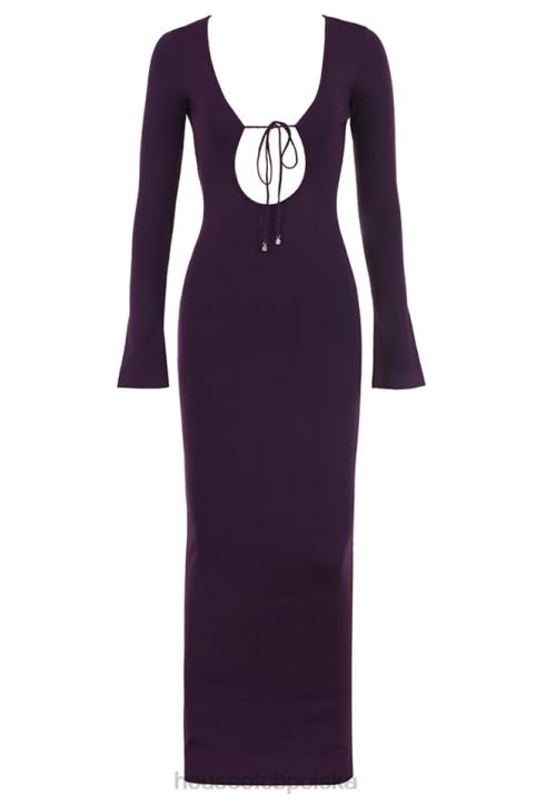House of CB Maxi Sukienka Prążkowana Winogronowa Stylowa Moda