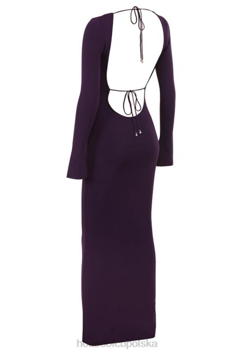 House of CB Maxi Sukienka Prążkowana Winogronowa Stylowa Moda