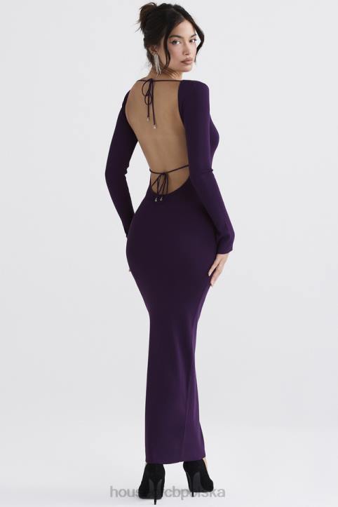 House of CB Maxi Sukienka Prążkowana Winogronowa Stylowa Moda