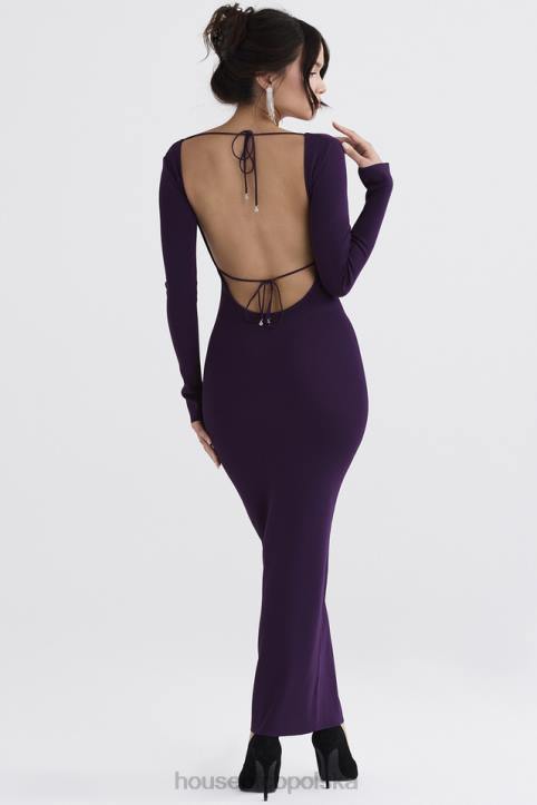 House of CB Maxi Sukienka Prążkowana Winogronowa Stylowa Moda