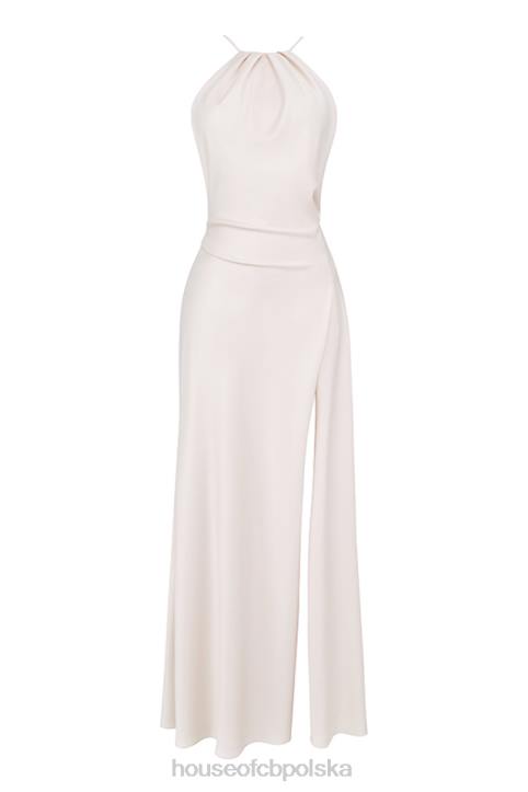 House of CB Sukienka maxi z rozcięciem kości słoniowej elegancka moda damska