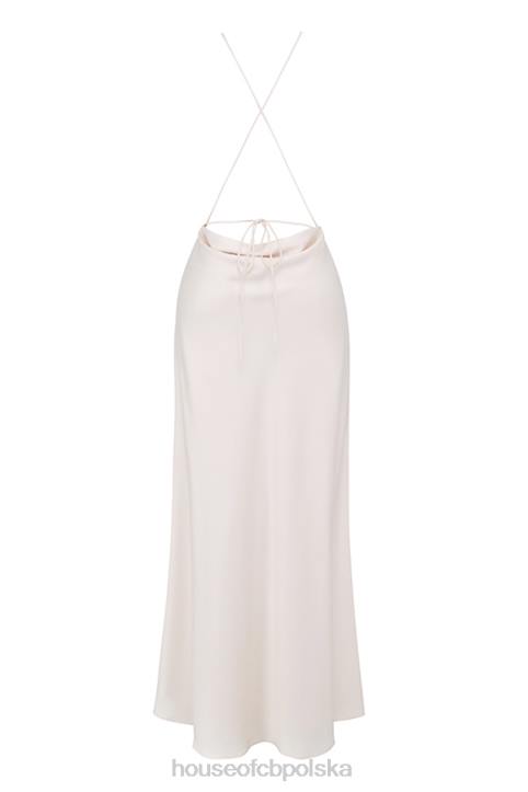 House of CB Sukienka maxi z rozcięciem kości słoniowej elegancka moda damska