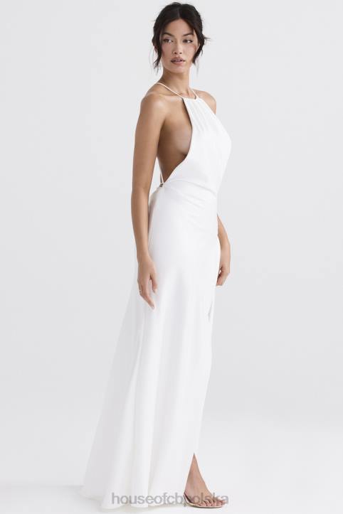 House of CB Sukienka maxi z rozcięciem kości słoniowej elegancka moda damska