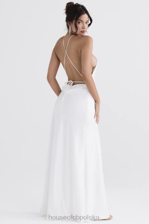 House of CB Sukienka maxi z rozcięciem kości słoniowej elegancka moda damska