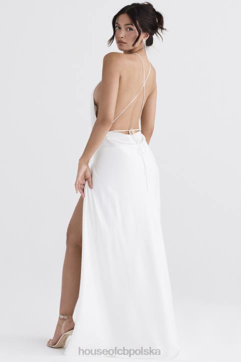 House of CB Sukienka maxi z rozcięciem kości słoniowej elegancka moda damska