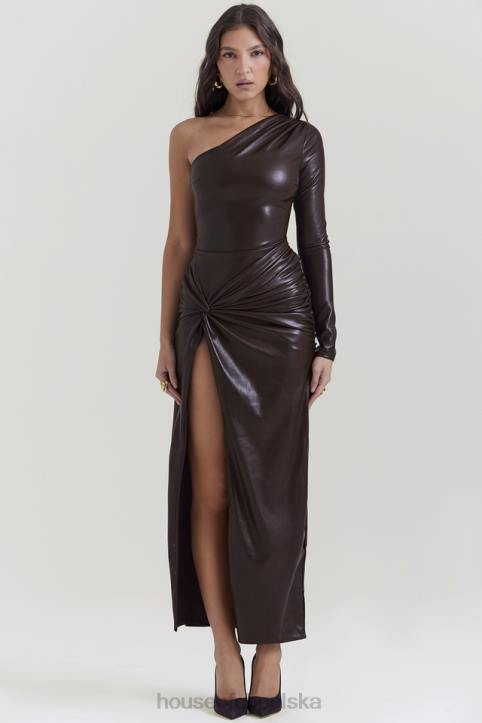 House of CB Sukienka maxi z wegańskiej skóry kakao stylowa elegancja