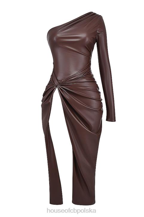 House of CB Sukienka maxi z wegańskiej skóry kakao stylowa elegancja