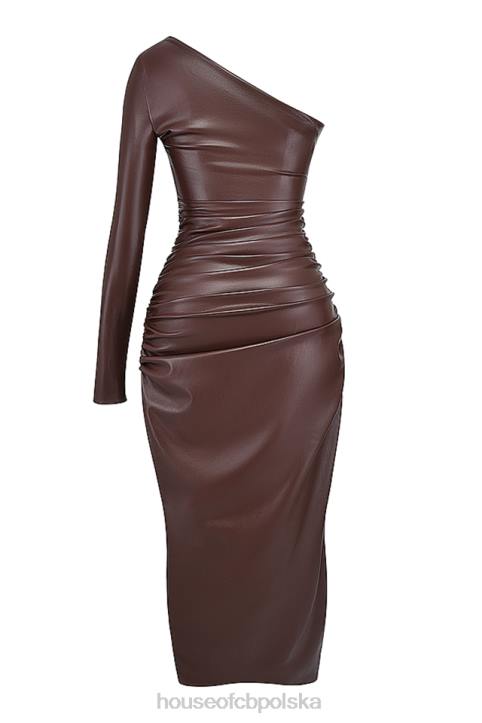 House of CB Sukienka maxi z wegańskiej skóry kakao stylowa elegancja