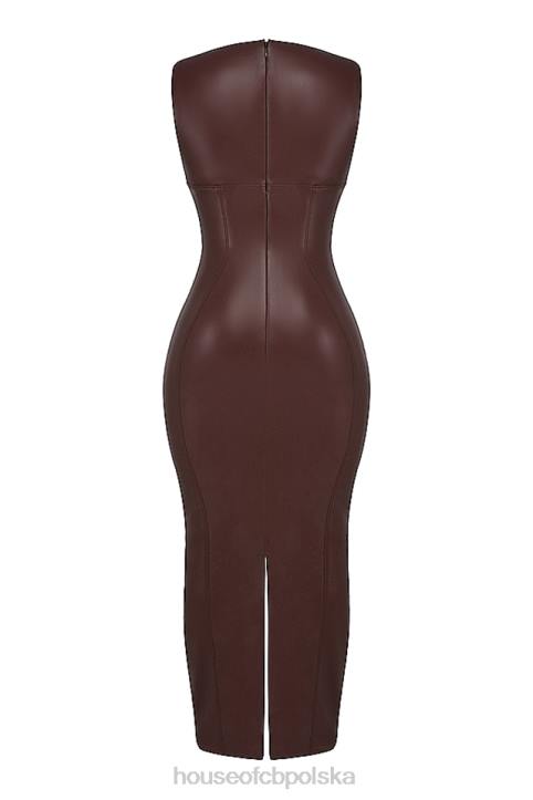 House of CB Sukienka Maxi Skórzana Kakao Stylowa Moda
