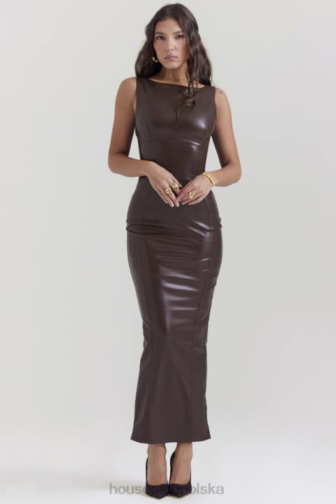 House of CB Sukienka Maxi Skórzana Kakao Stylowa Moda