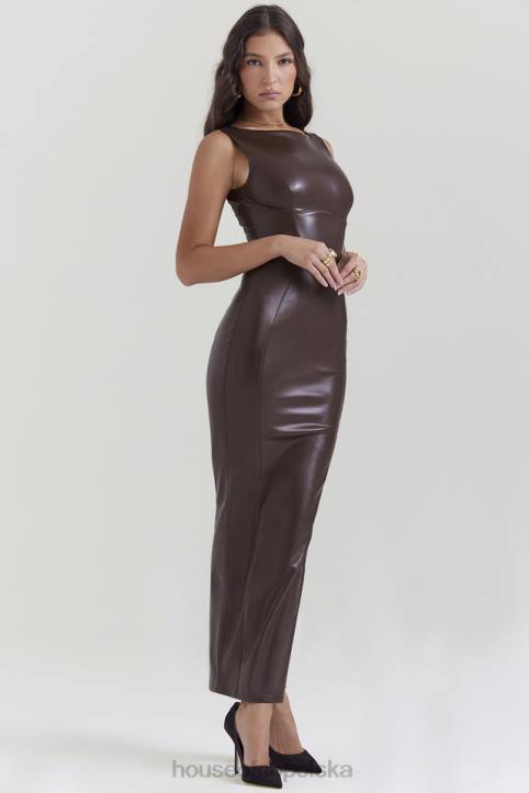 House of CB Sukienka Maxi Skórzana Kakao Stylowa Moda
