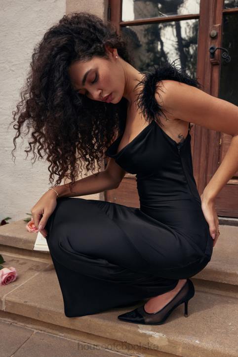 House of CB Tabitha satynowa czarna sukienka maxi na każdą okazję