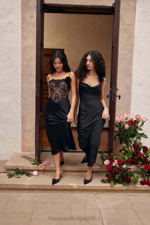 House of CB Tabitha satynowa czarna sukienka maxi na każdą okazję