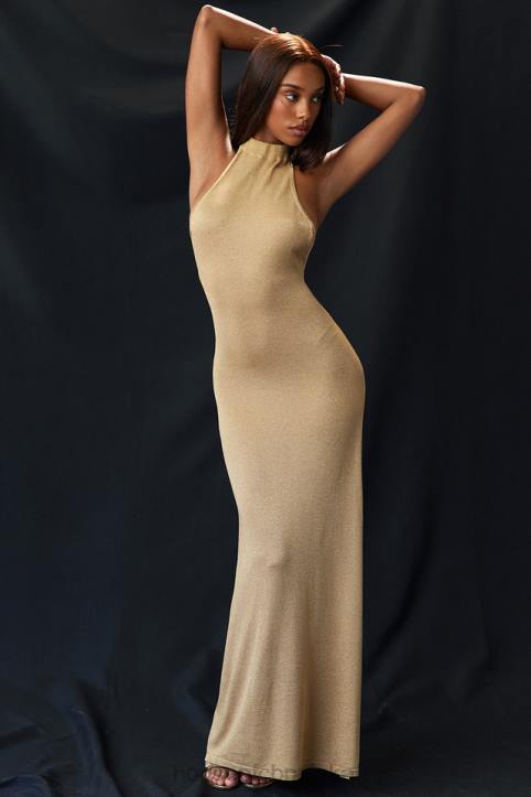House of CB Złota Sukienka Maxi Selia Dzianina Trendy Elegancka