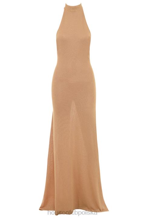 House of CB Złota Sukienka Maxi Selia Dzianina Trendy Elegancka