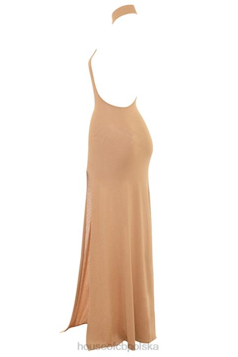House of CB Złota Sukienka Maxi Selia Dzianina Trendy Elegancka