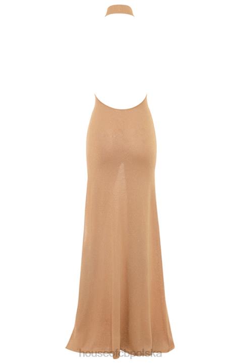 House of CB Złota Sukienka Maxi Selia Dzianina Trendy Elegancka
