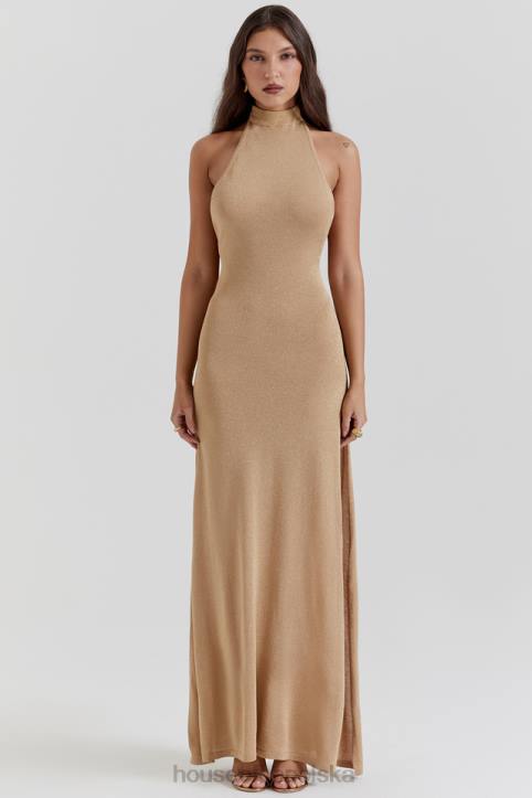 House of CB Złota Sukienka Maxi Selia Dzianina Trendy Elegancka