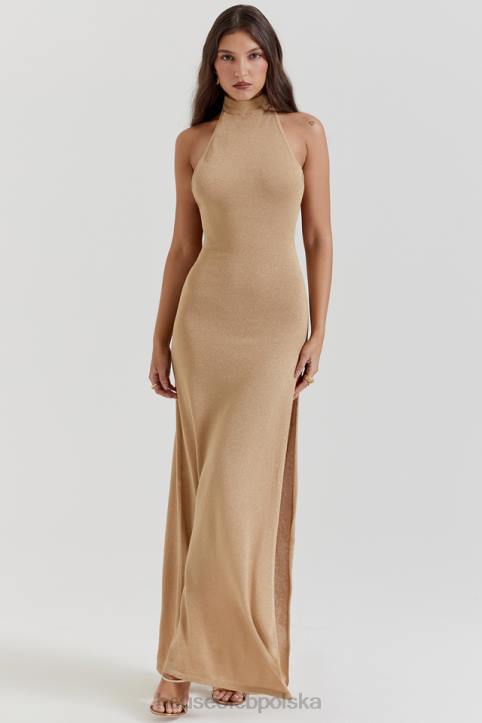 House of CB Złota Sukienka Maxi Selia Dzianina Trendy Elegancka