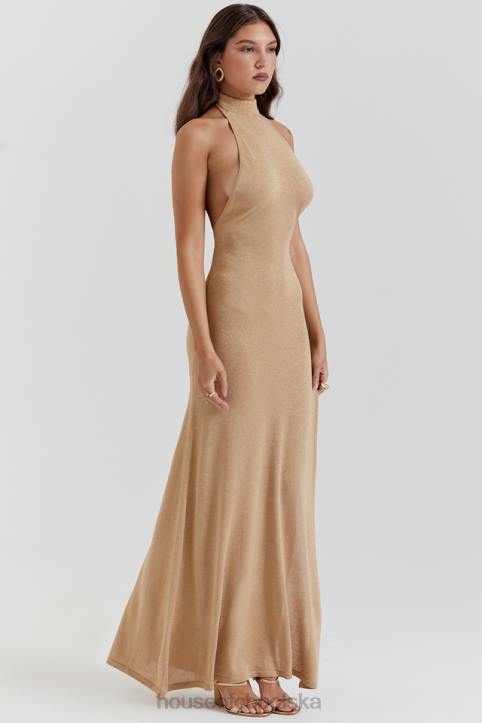 House of CB Złota Sukienka Maxi Selia Dzianina Trendy Elegancka