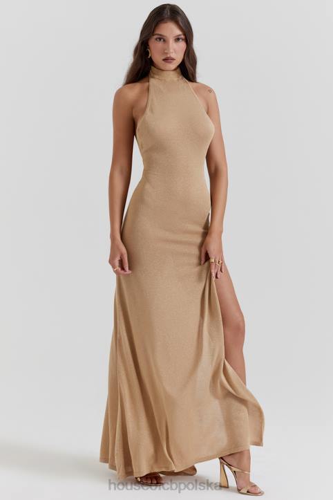 House of CB Złota Sukienka Maxi Selia Dzianina Trendy Elegancka
