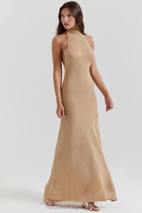 House of CB Złota Sukienka Maxi Selia Dzianina Trendy Elegancka