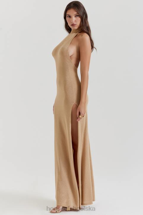 House of CB Złota Sukienka Maxi Selia Dzianina Trendy Elegancka