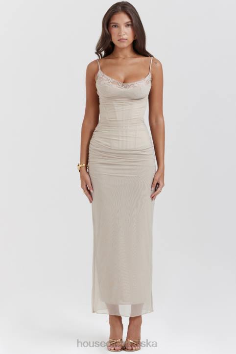 House of CB piaskowa maxi sukienka Nalini stylowa moda kobieca