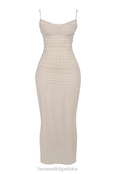 House of CB piaskowa maxi sukienka Nalini stylowa moda kobieca