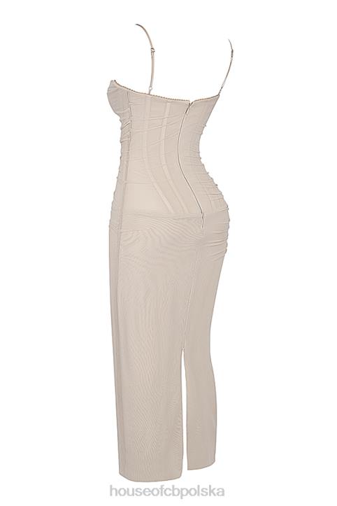 House of CB piaskowa maxi sukienka Nalini stylowa moda kobieca