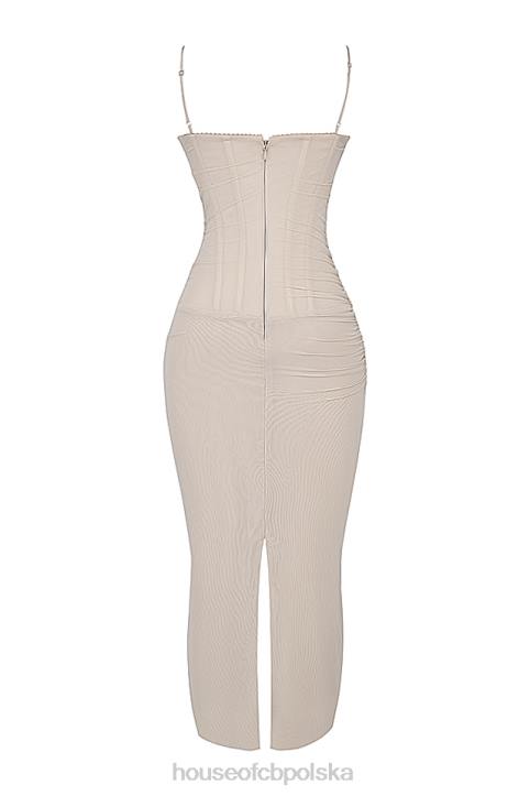 House of CB piaskowa maxi sukienka Nalini stylowa moda kobieca