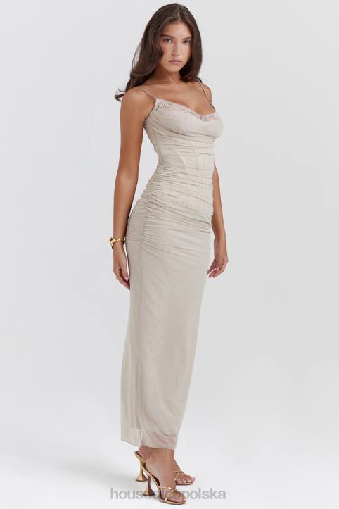 House of CB piaskowa maxi sukienka Nalini stylowa moda kobieca