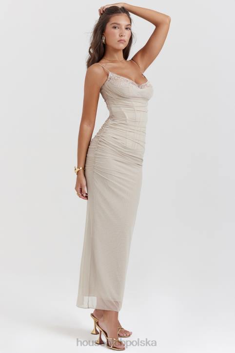 House of CB piaskowa maxi sukienka Nalini stylowa moda kobieca