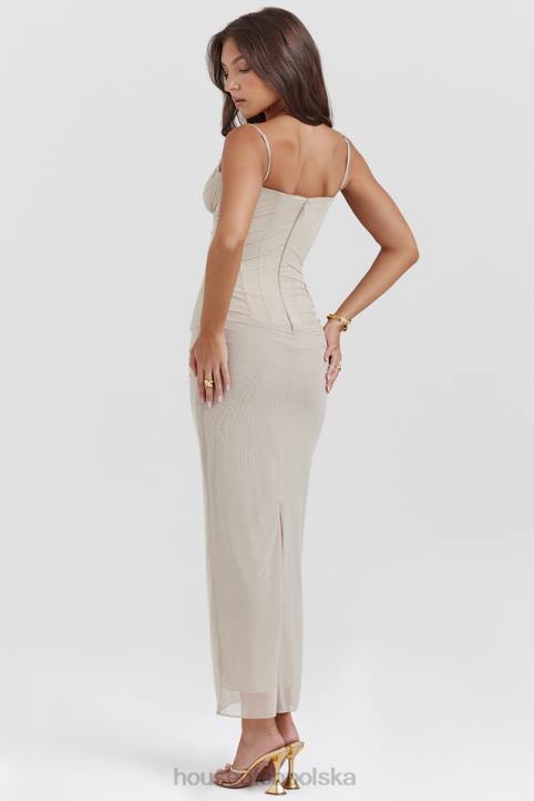 House of CB piaskowa maxi sukienka Nalini stylowa moda kobieca