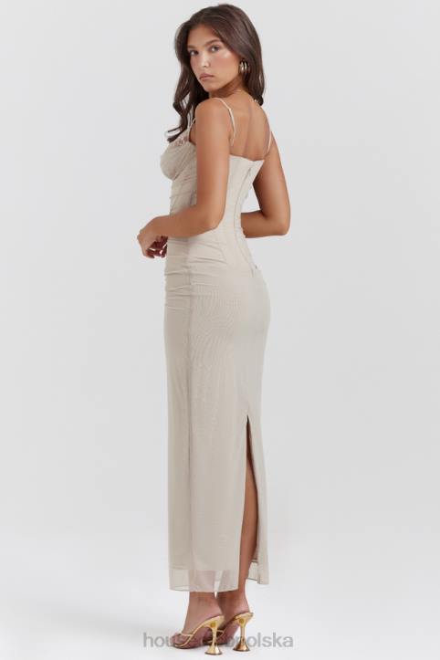 House of CB piaskowa maxi sukienka Nalini stylowa moda kobieca