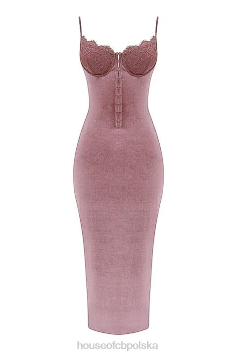 House of CB Aksamitna Sukienka Midi Róż Azalia Stylowa Moda Kobieca