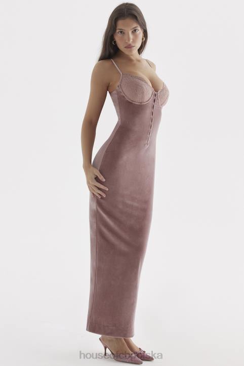 House of CB Aksamitna Sukienka Midi Róż Azalia Stylowa Moda Kobieca