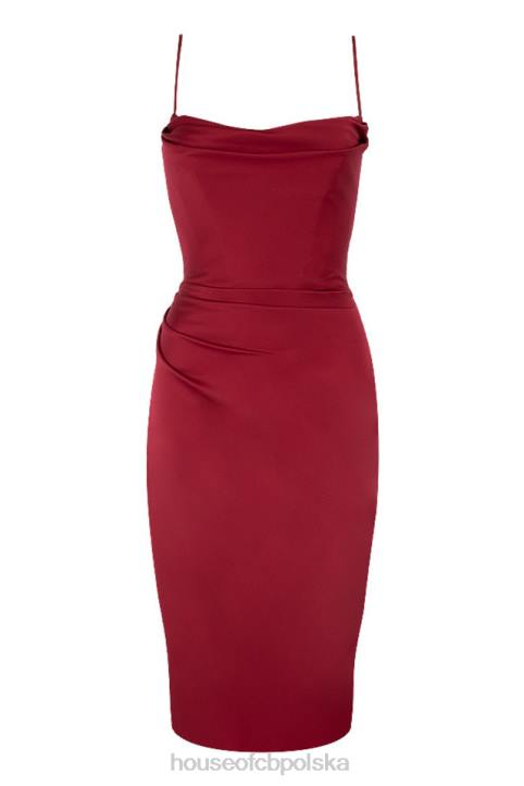 House of CB Anja Wine Gorsetowa Sukienka Midi Satynowa Elegancka
