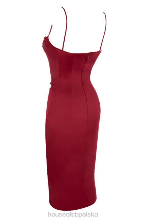 House of CB Anja Wine Gorsetowa Sukienka Midi Satynowa Elegancka