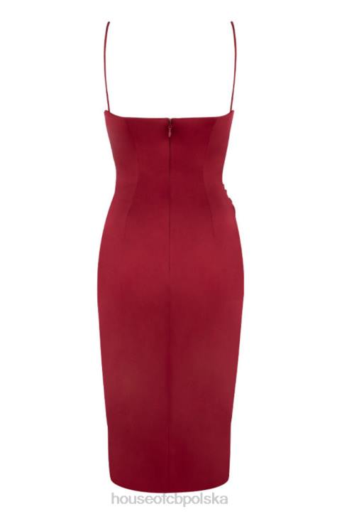 House of CB Anja Wine Gorsetowa Sukienka Midi Satynowa Elegancka
