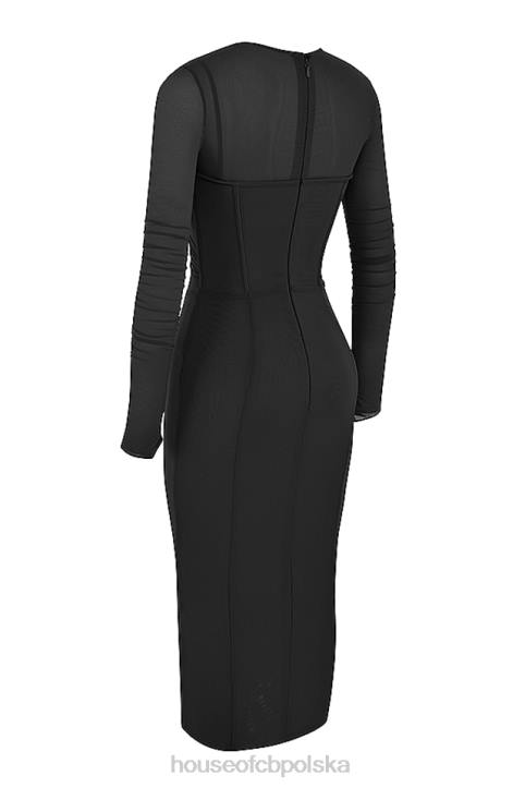 House of CB Beatrice czarna midi sukienka gorsetowa na każdą okazję