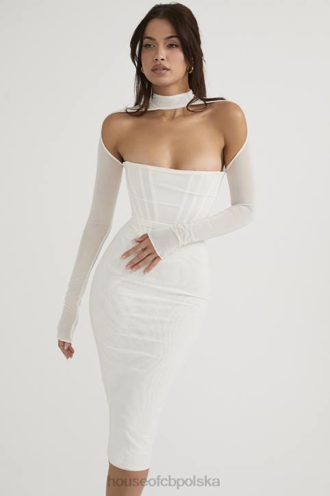 House of CB Biała Midi Sukienka Gorsetowa Milarose Elegancka Modna