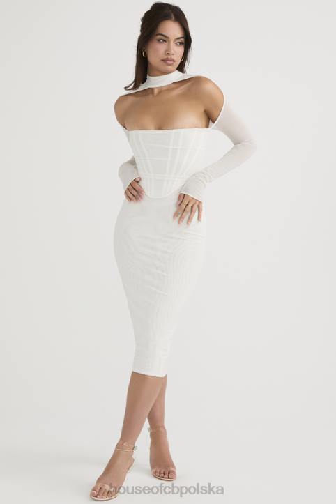 House of CB Biała Midi Sukienka Gorsetowa Milarose Elegancka Modna