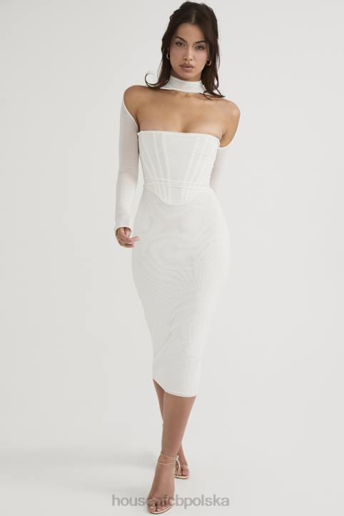 House of CB Biała Midi Sukienka Gorsetowa Milarose Elegancka Modna