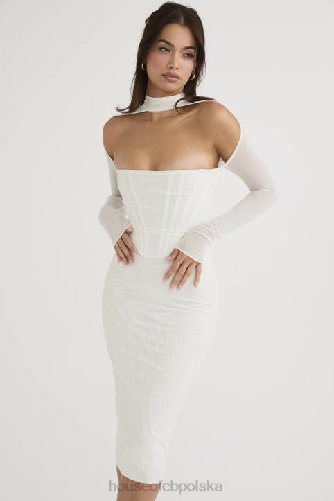 House of CB Biała Midi Sukienka Gorsetowa Milarose Elegancka Modna