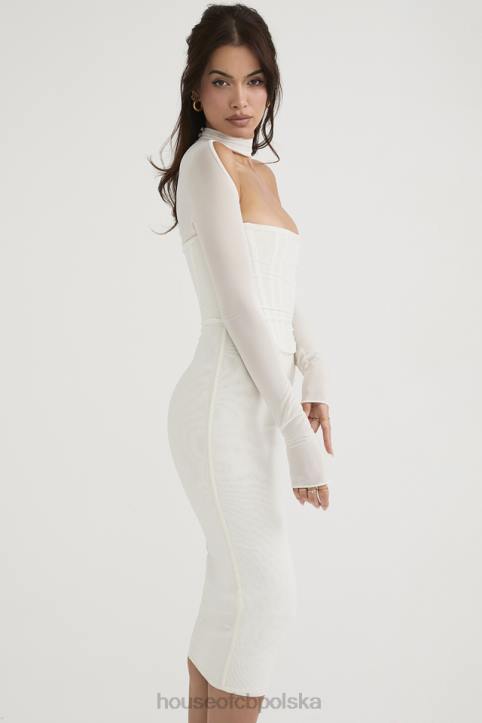 House of CB Biała Midi Sukienka Gorsetowa Milarose Elegancka Modna