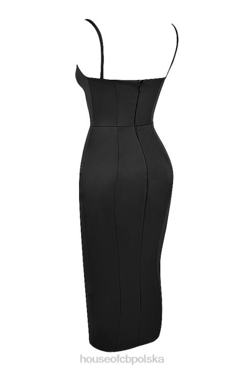 House of CB Casimira czarna satynowa sukienka midi gorsetowa elegancka moda