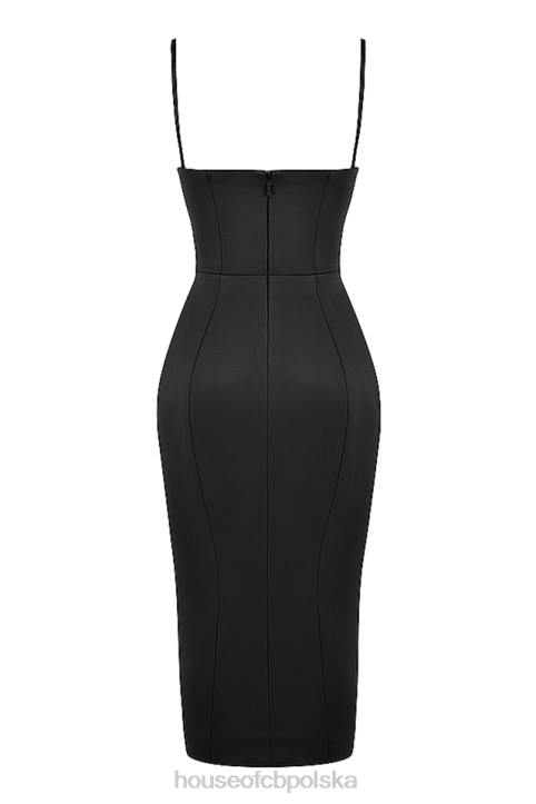 House of CB Casimira czarna satynowa sukienka midi gorsetowa elegancka moda