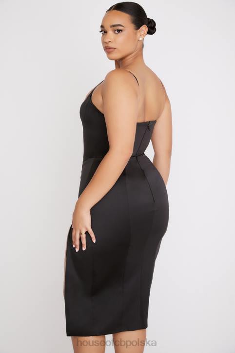 House of CB Casimira czarna satynowa sukienka midi gorsetowa elegancka moda