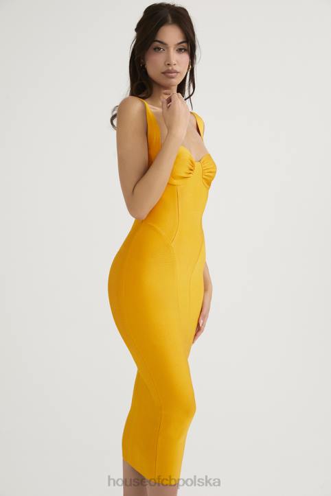 House of CB Charlene Mandarynkowa Midi Sukienka Bandażowa Stylowa Elegancja